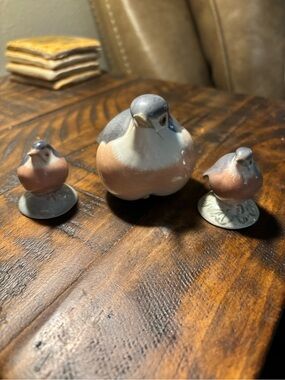 Royal Copenhagen Denmark Porcelain Bird Figurine Trio Fat Robin #2266 #2238
